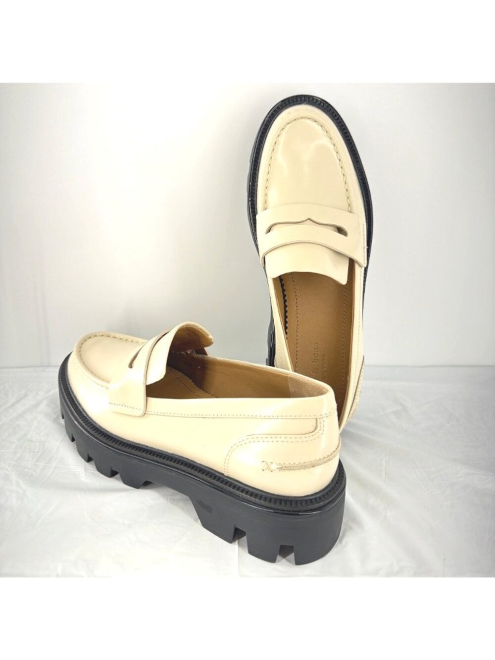 Rag & Bone Quinn Platform Penny Loafers Greige Ivory Block Heel Women Size 37